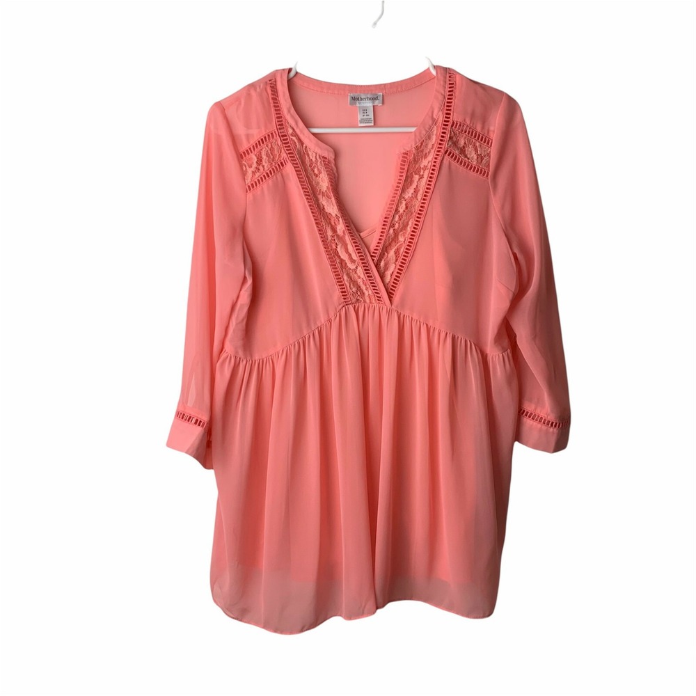Motherhood Maternity Medium 3/4 Sleeve Pink Sheer Blouse Top